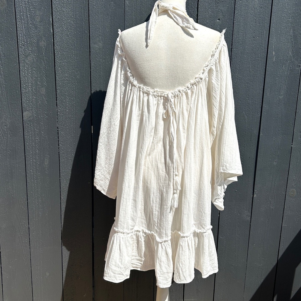Free People Giving Us Sass Boho Crochet Dress M Cottage Oversize Mini Romantic - Picture 2 of 11